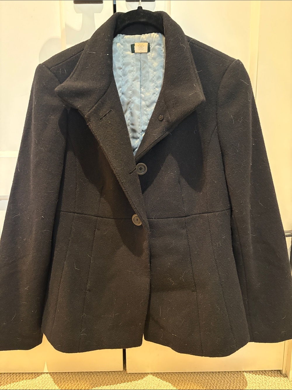 J. Crew Black Tailored Wool Blazer with Light Blue Lining